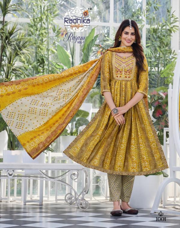 Radhika Rasam Vol 1 Festive Wear Rayon Kurti Pant With Dupatta Collection